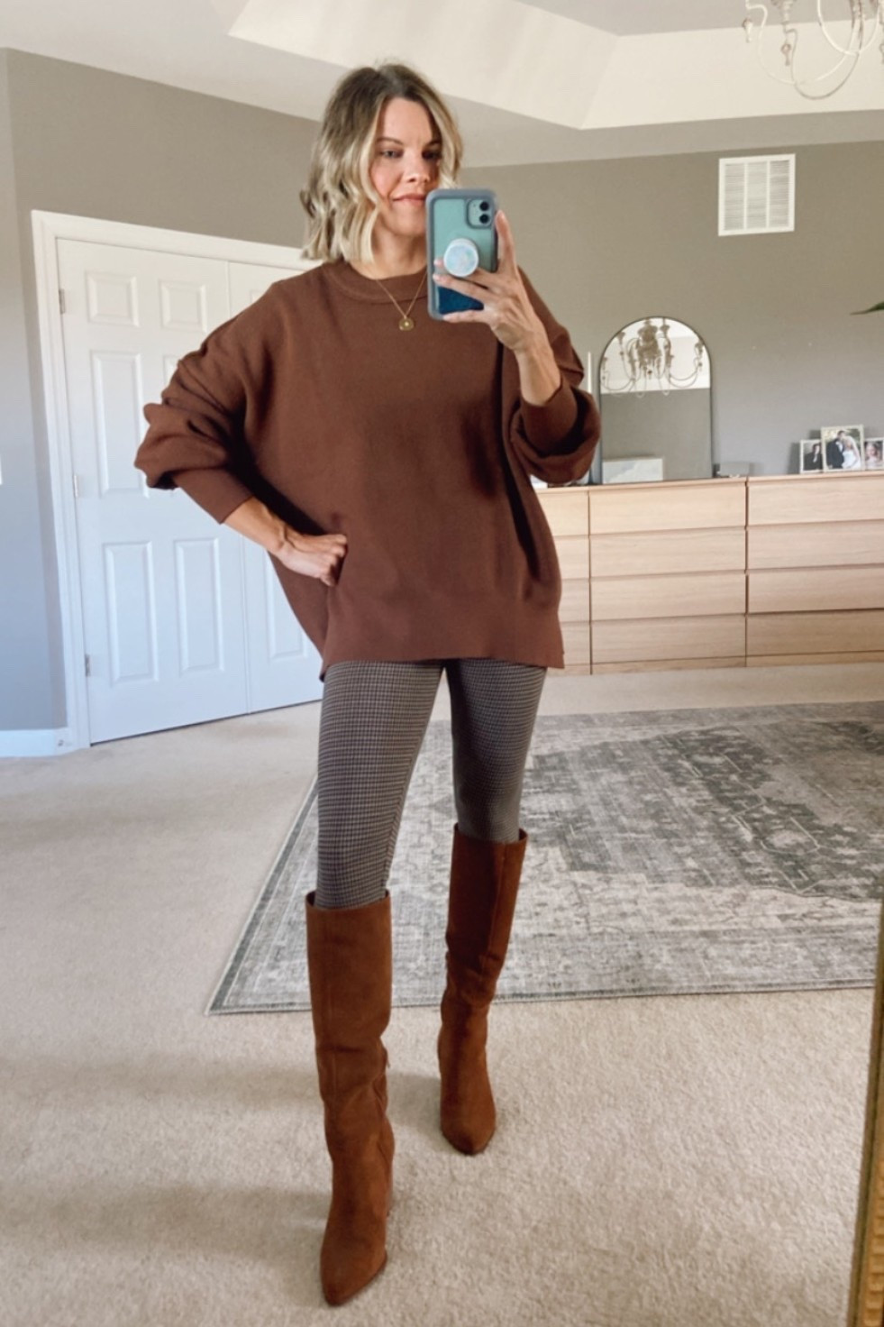 Fall outfit
Houndstooth leggings
Knee-high boots
Brown sweater

#LTKOver40 #LTKFindsUnder50 #LTKPetite