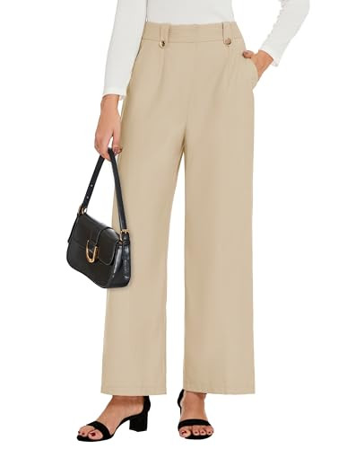 GRACE KARIN Work Pants for Women Khaki Wide Leg High Waisted Office Dressy Trousers with Pockets Khaki XL | Amazon (US)