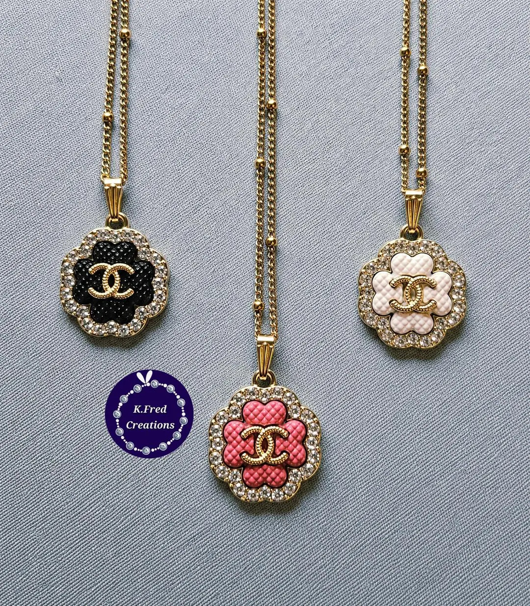 Upcycled Clover Necklace: White Rhinestones, Gold Tone Stainless Steel Chain (3 Colors Available)... | Etsy (Global)