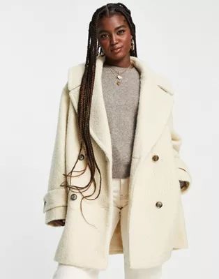 ASOS DESIGN smart double breasted pea coat in off white | ASOS (Global)