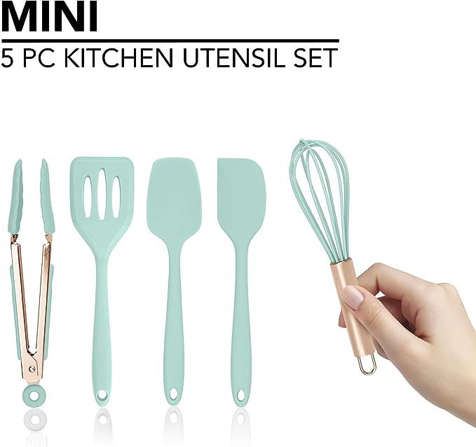 COOK with COLOR Set of Five Mint Green and Rose Gold Silicone Mini Kitchen Utensil Set | Amazon (US)