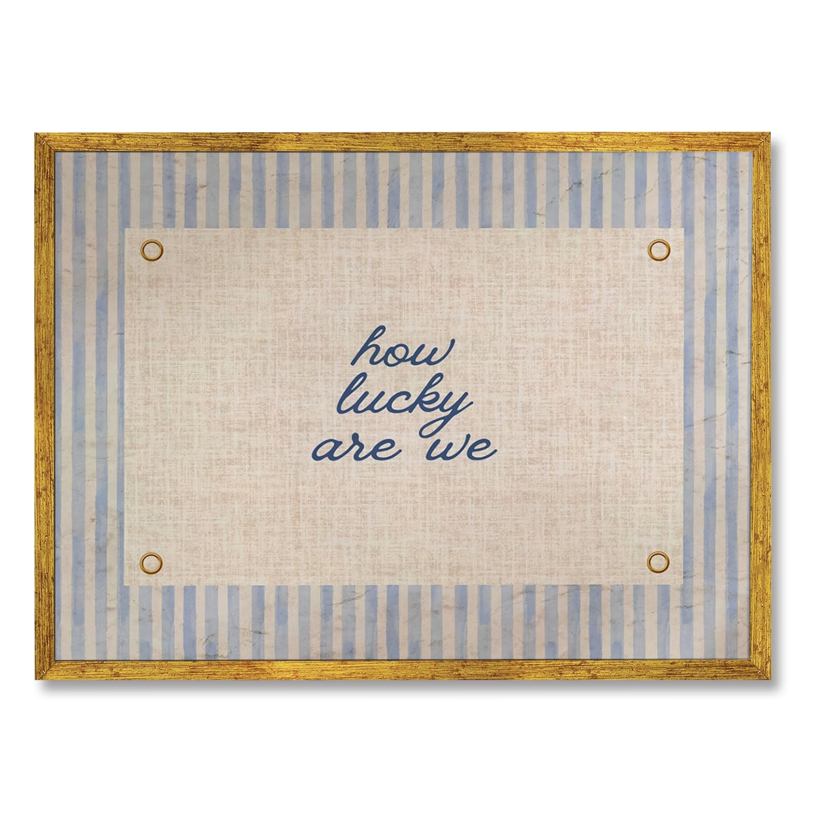 EQUEEN Golden Frame Blue Positive Wall Art How Lucky Are We Poster Trendy Aesthetic Home Wall Decor Typography Canvas Print Vintage Aesthetic for Dorm Bedroom 12x16inch | Amazon (US)