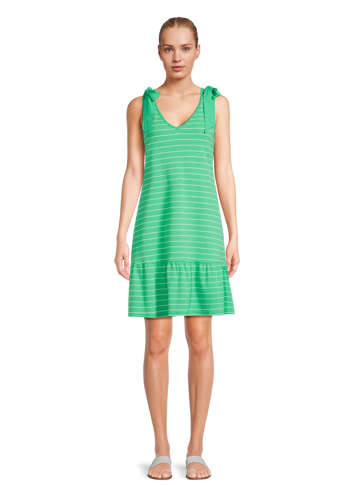 Time and Tru Women's Tie Shoulder Knit Mini Dress, Sizes XS-XXXL | Walmart (US)