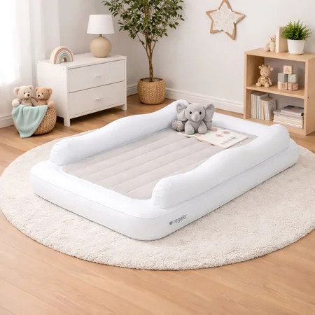 Regalo Inflatable Toddler Travel Bed with Safety Rails, Air Pump & Carry Bag, White | Walmart (US)