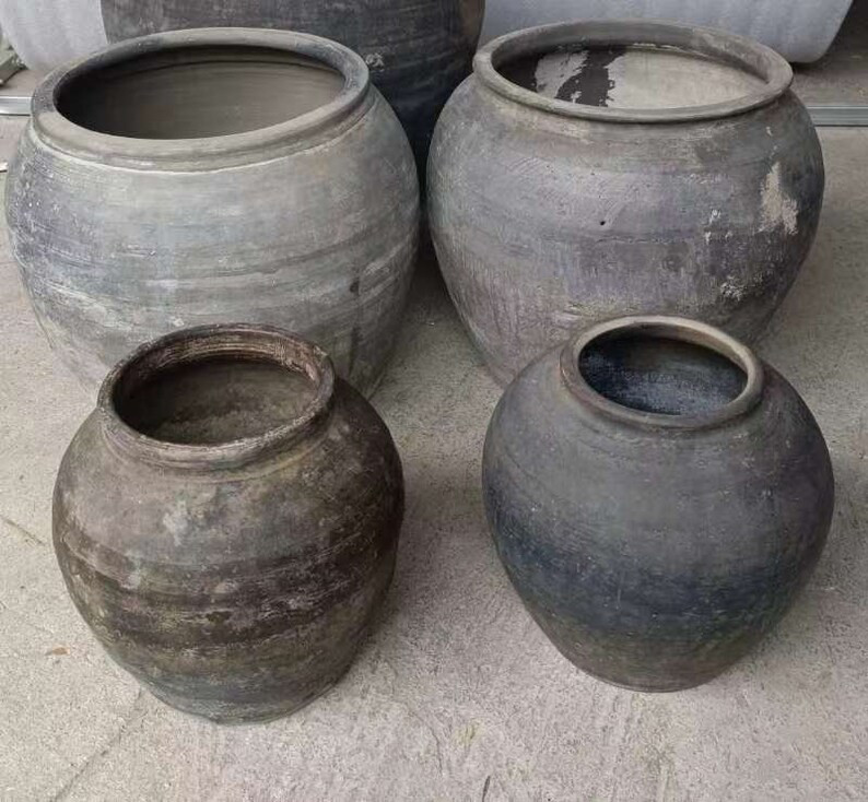 Vintage Matte Grey Clay Pots, Rustic Interior Pottery, Urns, Wabi Sabi Style - Etsy | Etsy (US)