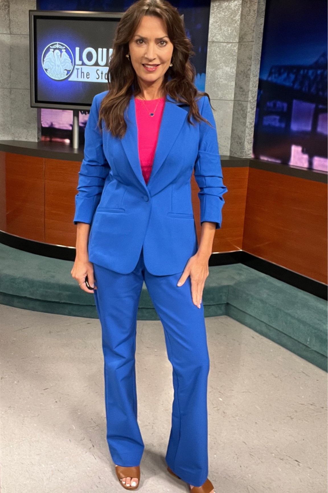 #CameraReady in my Boston Proper Lapis Blue Blazer with ruched sleeves and matching Monterey Essential Stretch Bootcut pants in size 2. 

#LTKworkwear #LTKFind #LTKSale