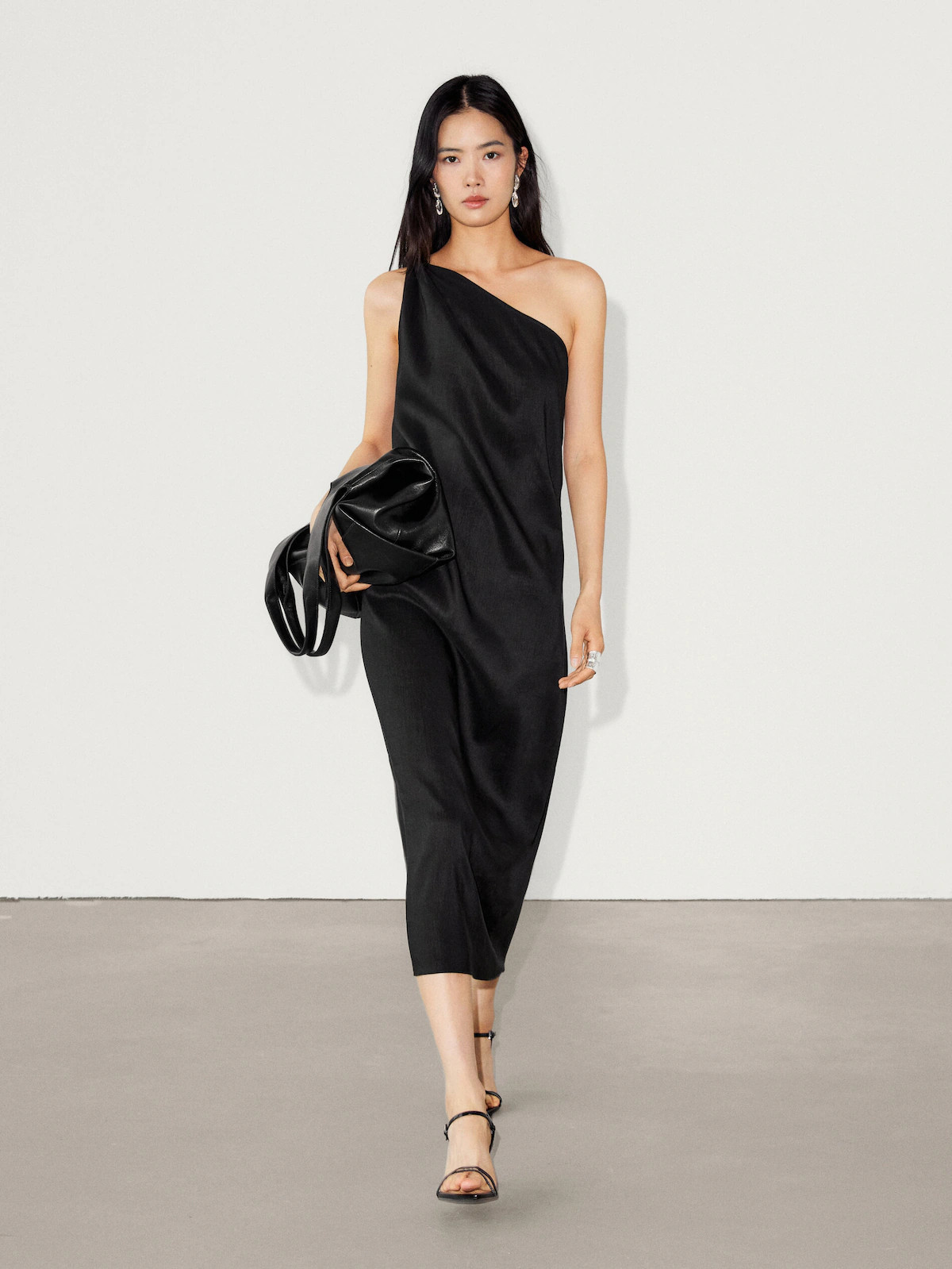 Linen blend dress with asymmetric neckline | Massimo Dutti UK