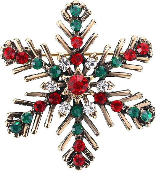 Christmas Winter Snowflake Brooch,Xmas Snowflake Brooch Pin Crystal Elegant Decorative Gift for W... | Amazon (US)
