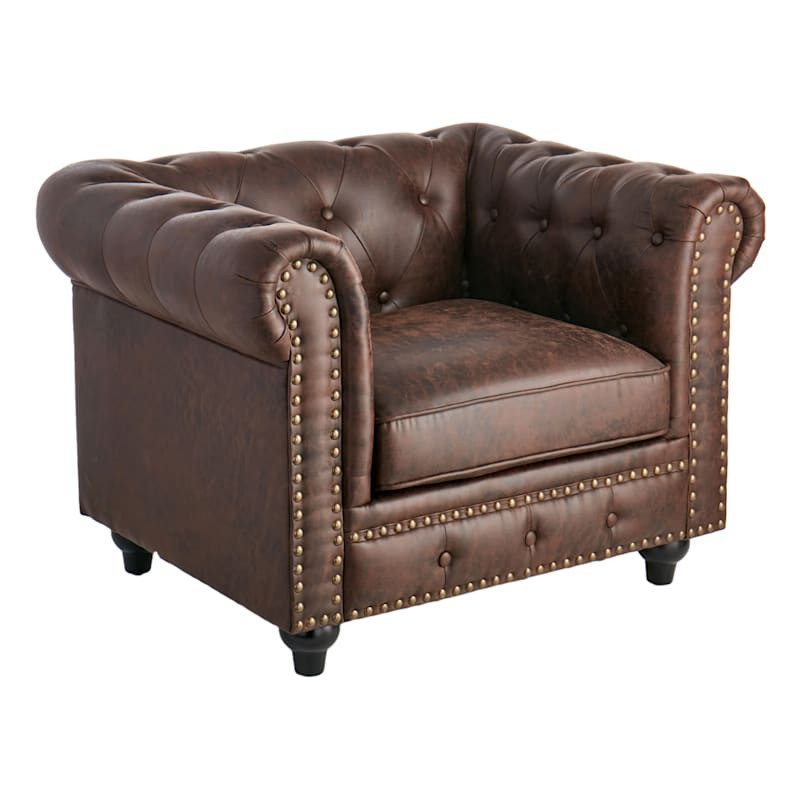 Chesterfield Brown Faux Leather Tufted Accent Chair | At Home