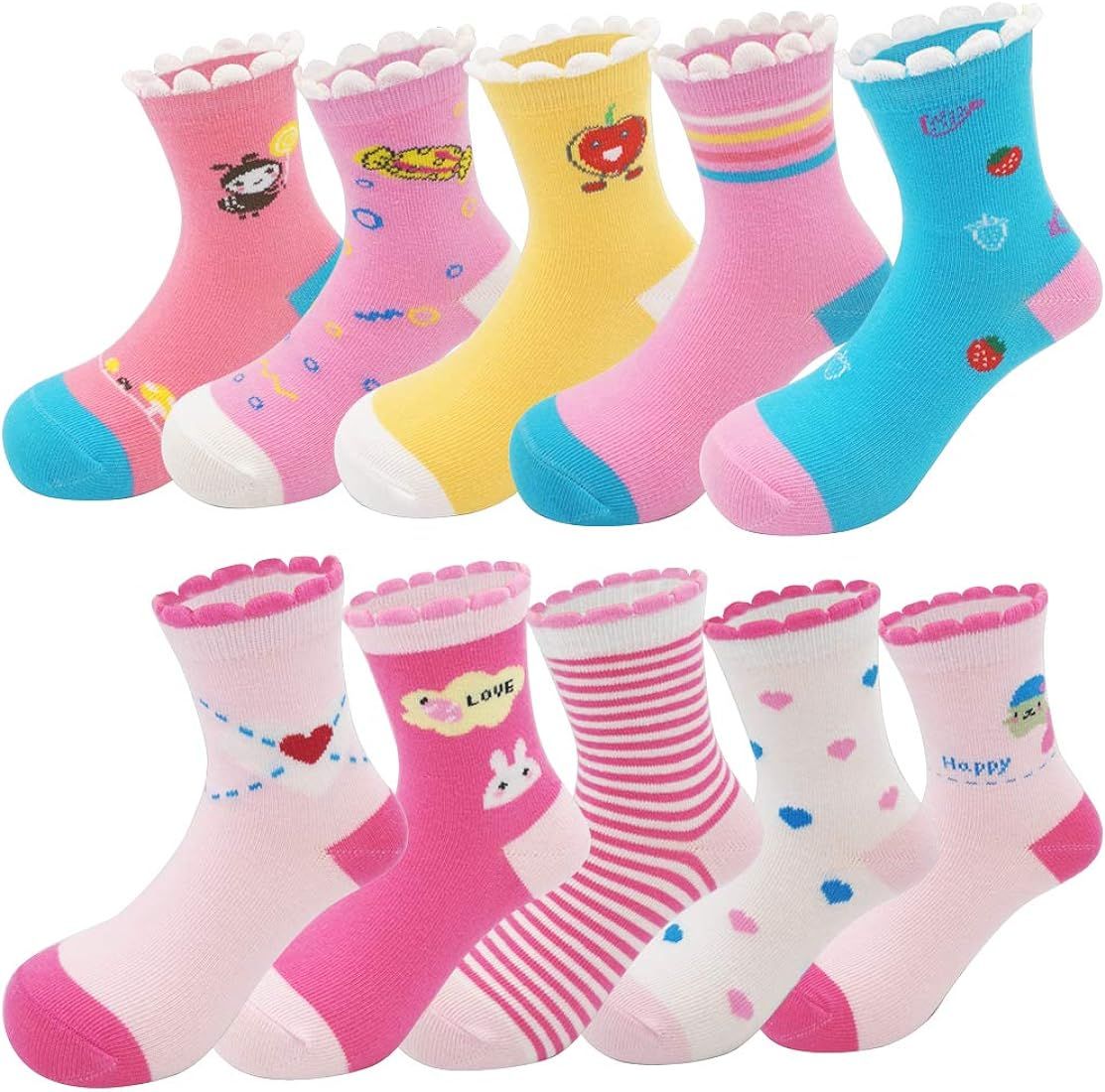 Zumou Toddler Kids Little Girls Cute Cotton Crew Socks 10 Pack | Amazon (US)