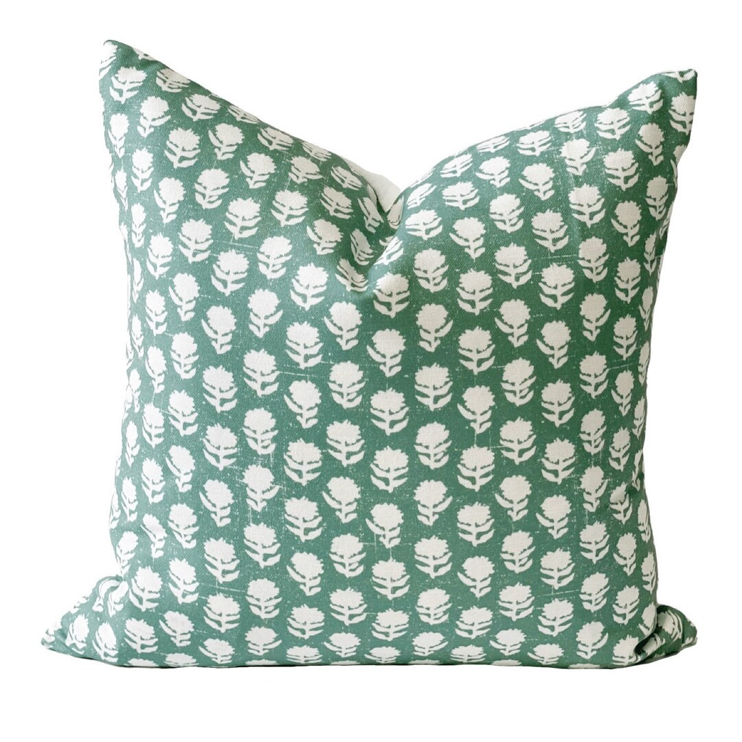 Green Floral Pillow Cover Farmhouse Accent Pillow Green and - Etsy | Etsy (US)