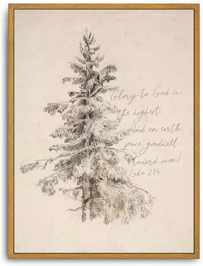 Roslynity Framed Canvas Wall Art Vintage Print Christmas Tree Scripture Paintings Peace On Earth ... | Amazon (US)