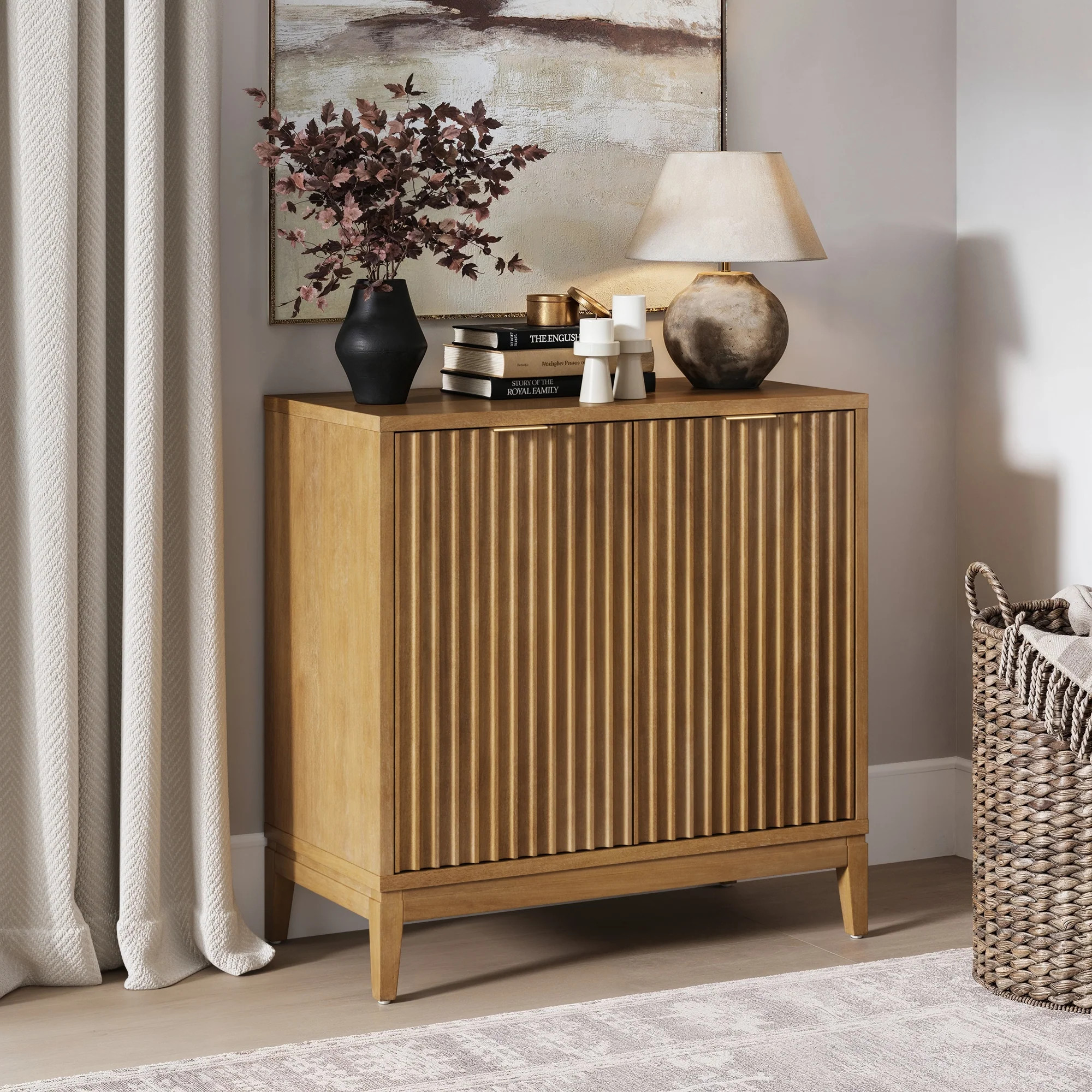 Mid-Century Fluted Storage Cabinet Light Brown | Nathan James
