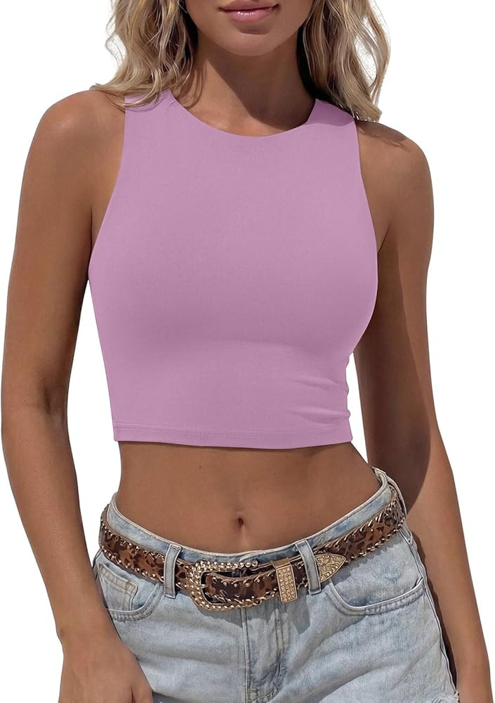 REORIA Women\u2019s Sexy Sleeveless Racer Back Tank Tops Halter Neck Crop Tops | Amazon (US)