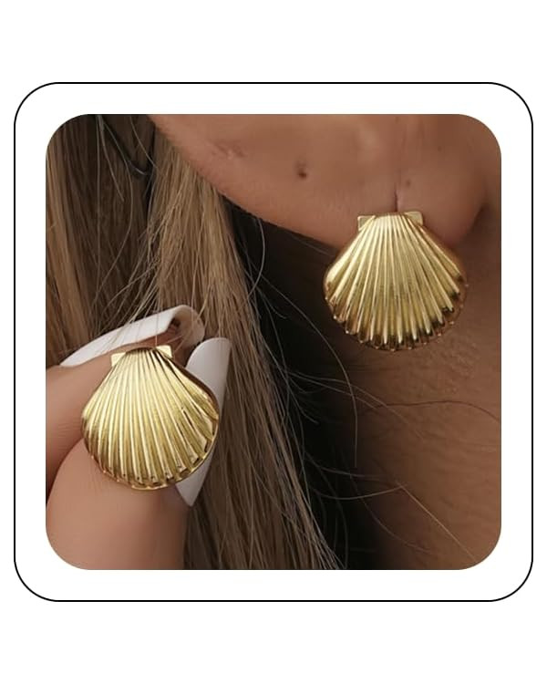 Shell Earrings Gold Stud Earrings Seashell Stud Earring Boho Pearl Shell Drop Dangle Earrings Sum... | Amazon (US)