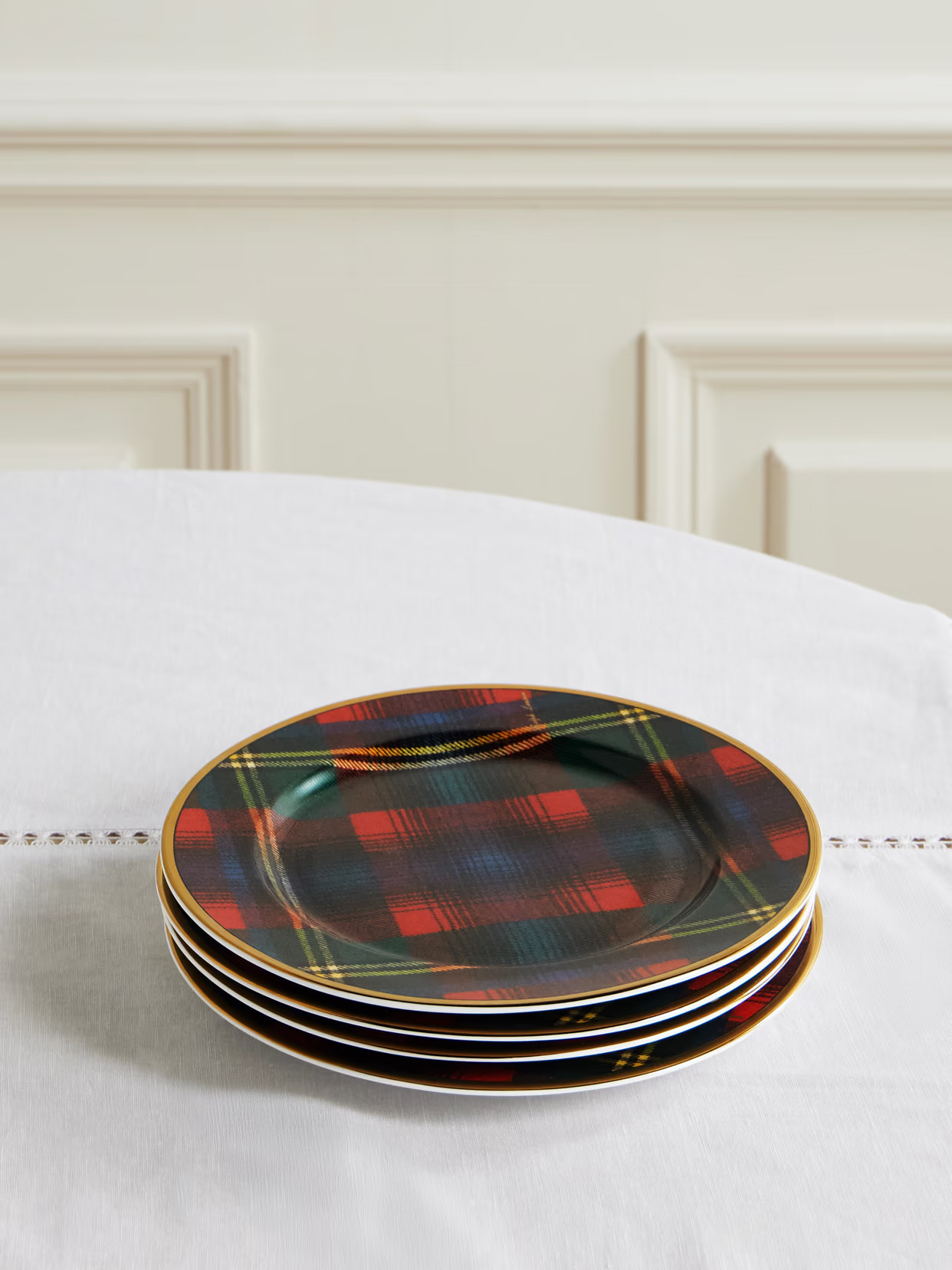 Ralph Lauren Home - Alexander Set Of Four Gold-plated Checked Porcelain Plates - Red | NET-A-PORTER (US)