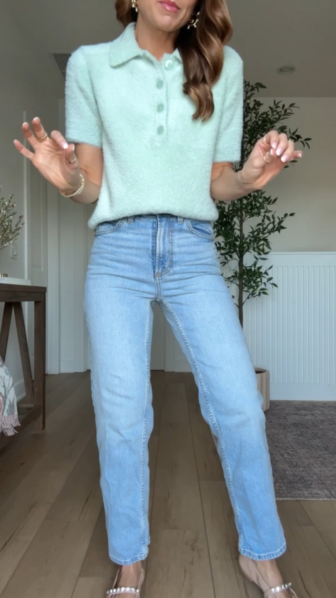 I love this new mint green sweater top from Target! Wearing XS. Spring outfit. Spring style. Spring workwear. Target high rise straight leg jeans in 00 short. Business casual top. Sparkly ballet flats are tts. 


#LTKootd #LTKPetite #LTKgrwm
