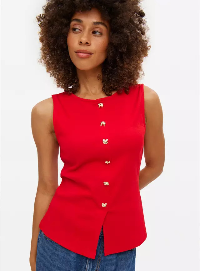 Red Button Boat Neck Sleeveless Top 26 | Tu Clothing
