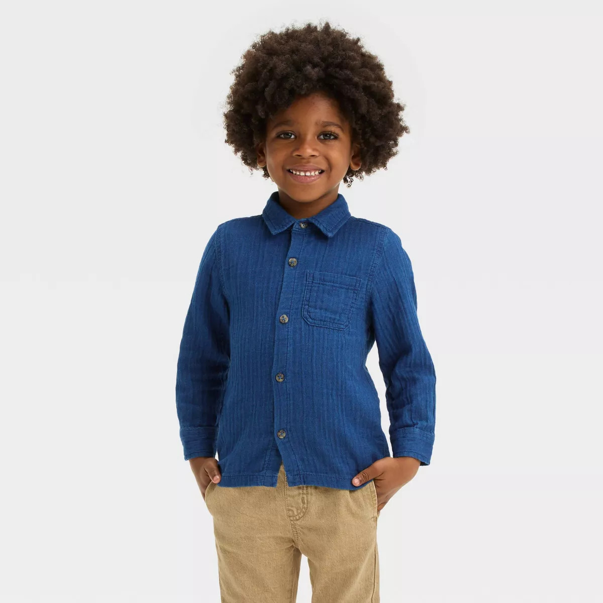 Toddler Boys' Long Sleeve Gauze Button-Down Shirt - Cat & Jack™ Medium Wash | Target