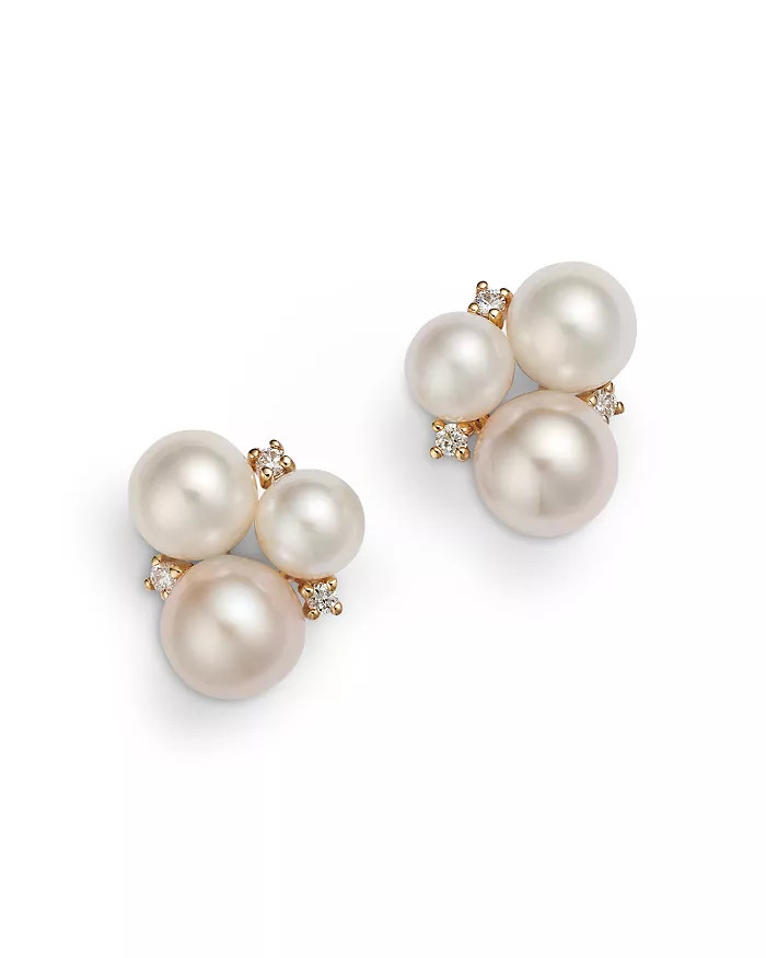 Cultured Freshwater Pearl & Diamond Cluster Stud Earrings in 14K Yellow Gold | Bloomingdale's (US)