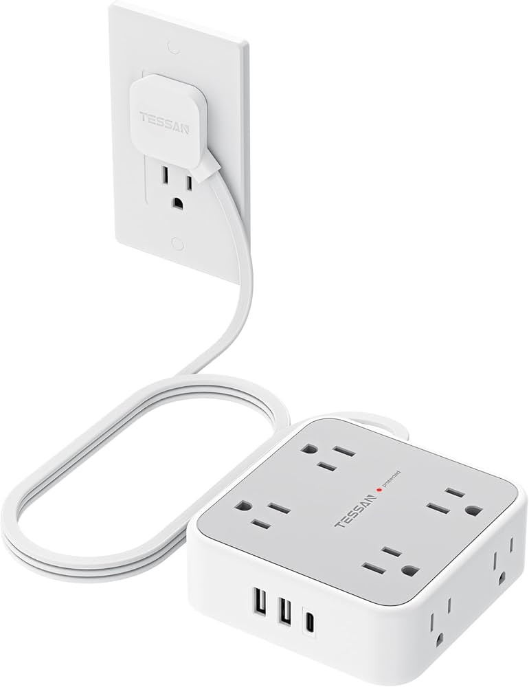 TESSAN Surge Protector Power Strip, 5 Ft Flat Plug Extension Cord with 3 USB (1 USB C) 8 Outlets,... | Amazon (US)
