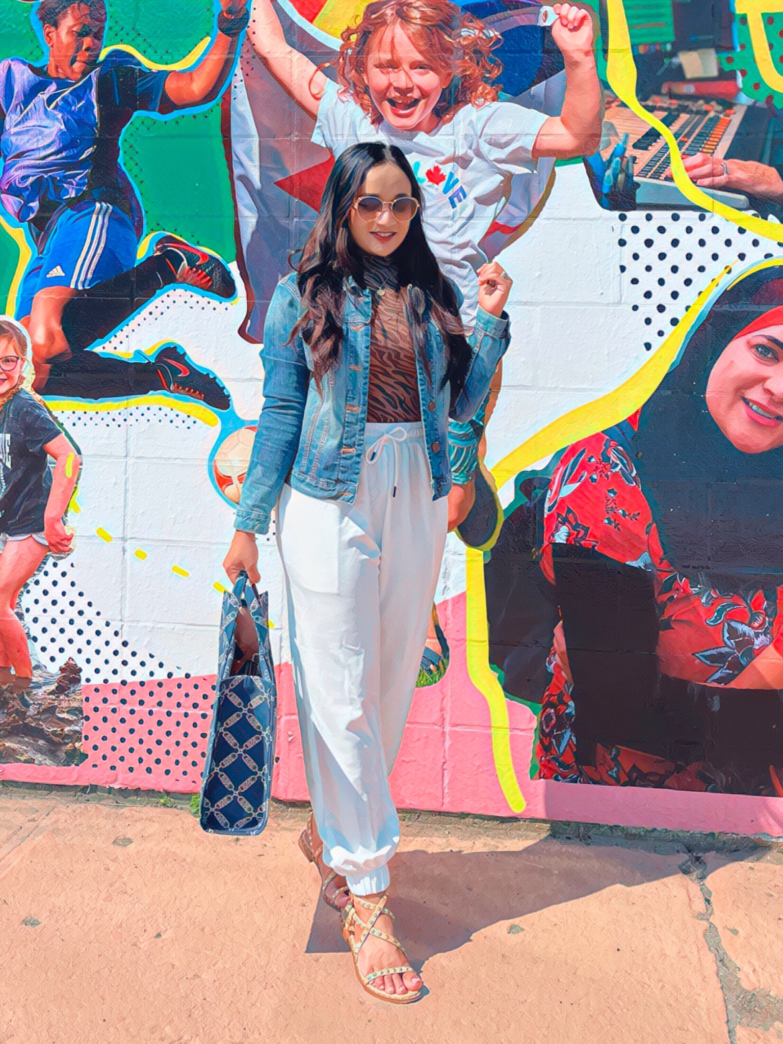A chic travel outfit 
Denim jacket, leopard turtleneck sleeveless top, large tote, rhinestone sandals, white joggers

#LTKtravel #LTKSeasonal #LTKstyletip