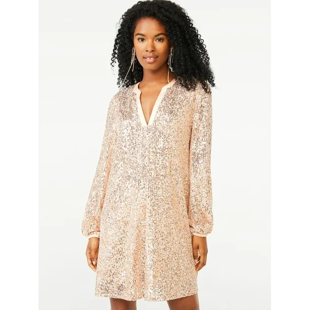 Scoop Women's Stretch Sequin Mini Tunic Dress | Walmart (US)