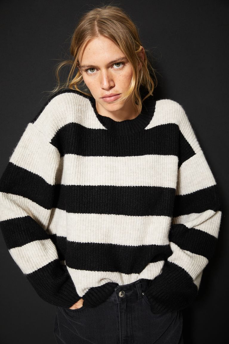 Rib-knit Sweater - Light beige/striped - Ladies | H&M US | H&M (US + CA)