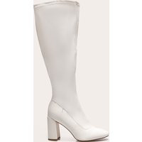 Cream PU Wide Fit Round Toe Knee High Block Heeled Sock Boots | PrettyLittleThing US