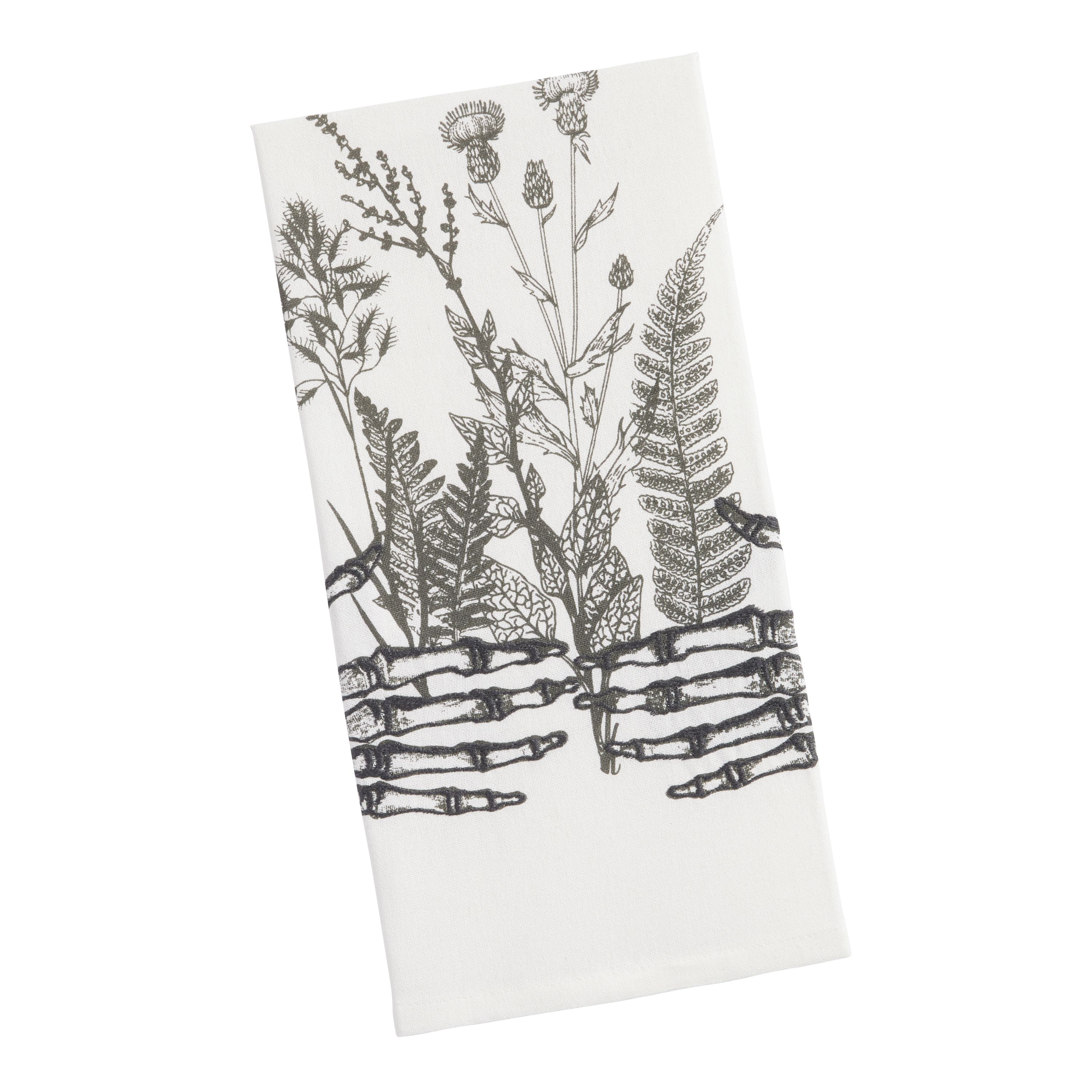 White And Gray Skeleton Hands Kitchen Towel | World Market