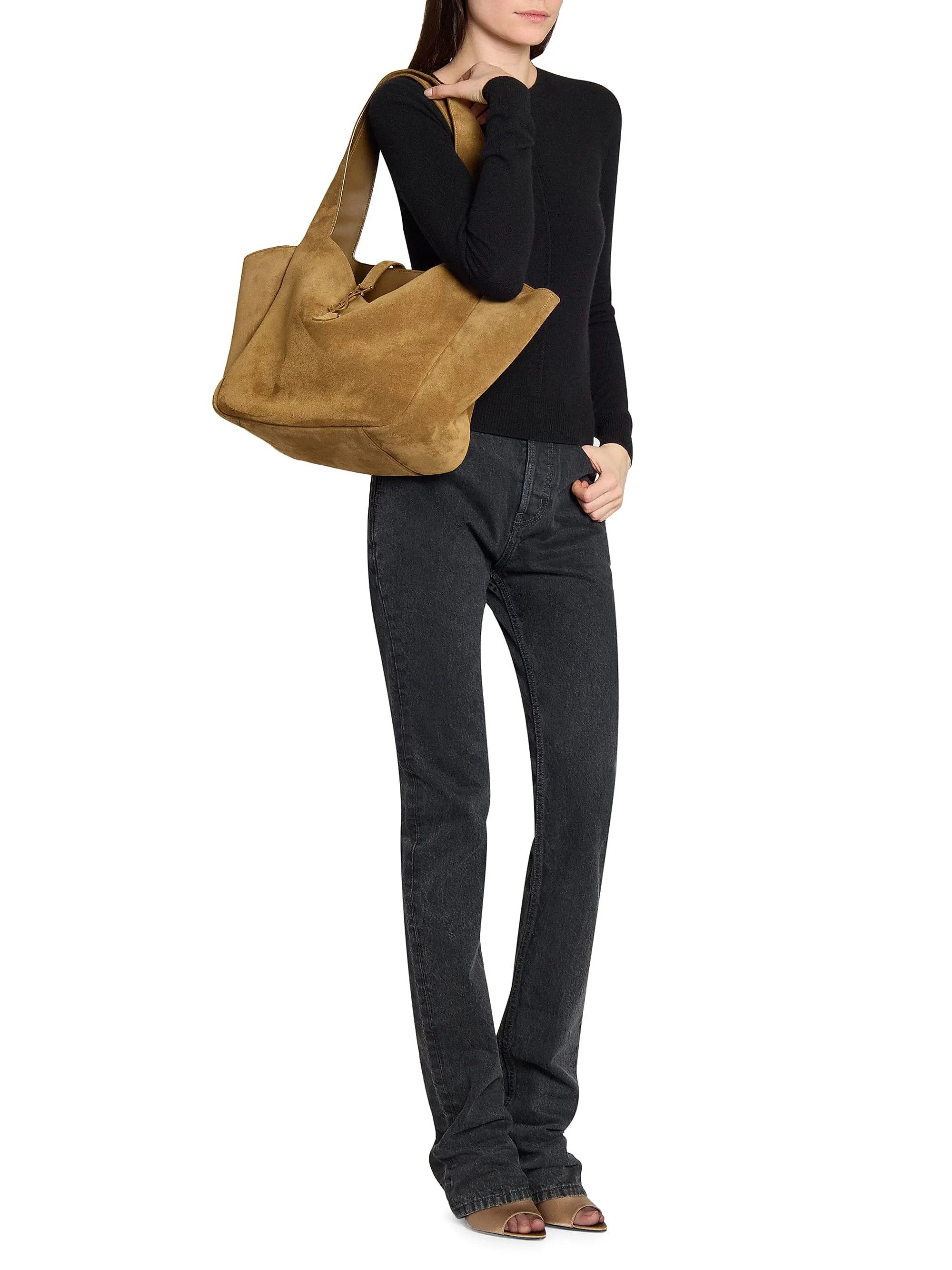 Shop Saint Laurent Le 5 &Agrave; 7 Bea in Suede Tote Bag | Saks Fifth Avenue | Saks Fifth Avenue