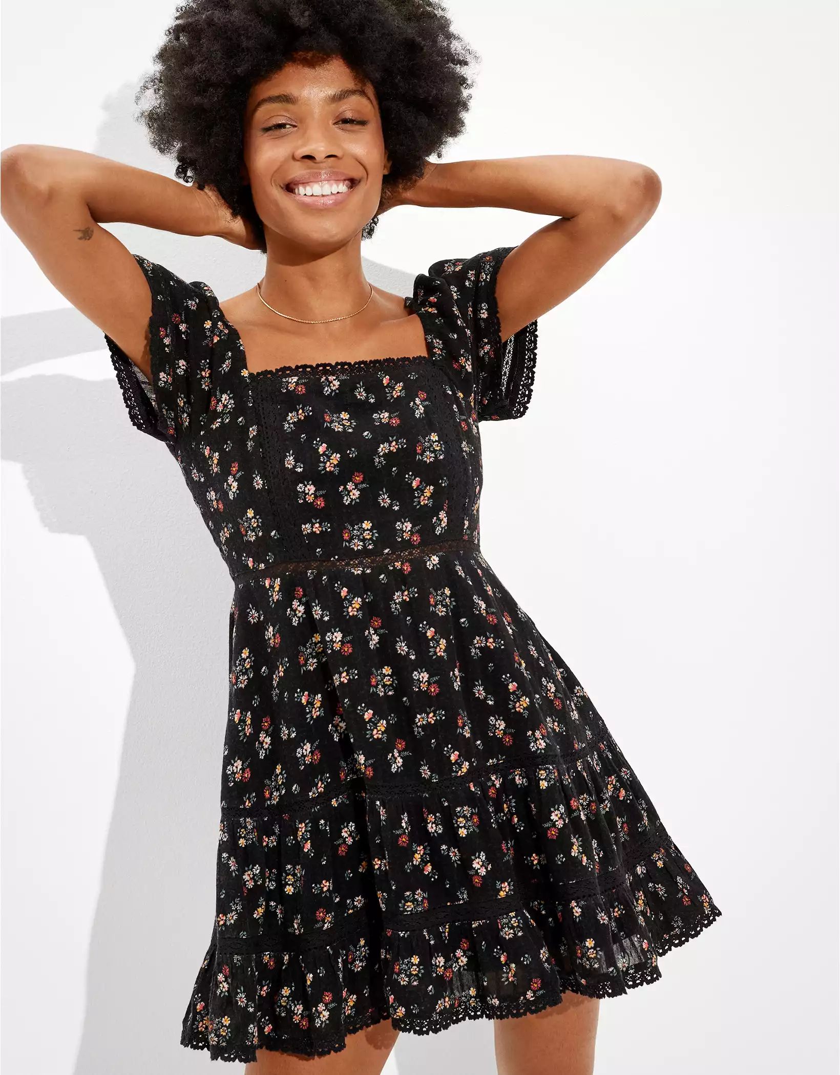 AE Tiered Lace Mini Dress | American Eagle Outfitters (US & CA)