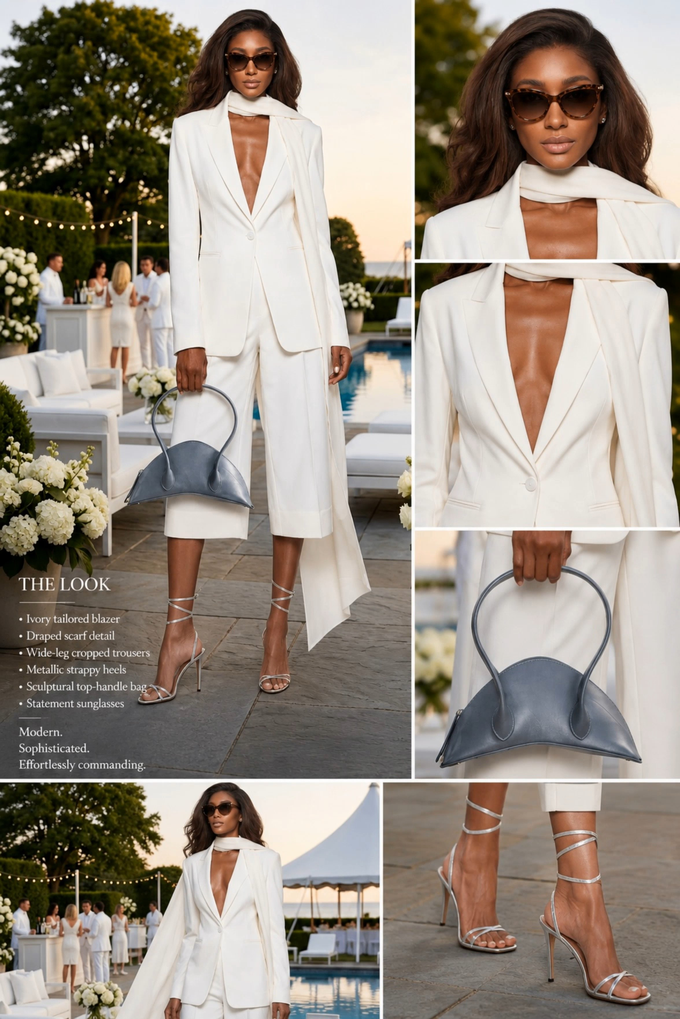Resort-inspired tailoring with a modern feminine edge 🤍✨ This ivory blazer and cropped trouser set creates such an elegant elongated silhouette, especially for taller frames. I paired it with metallic lace-up heels, oversized sunglasses, and a soft powder blue bag for a polished luxury feel that still feels effortless and wearable. Perfect for elevated brunches, rooftop events, vacations, or chic summer evenings.

#LTKootd #LTKTall