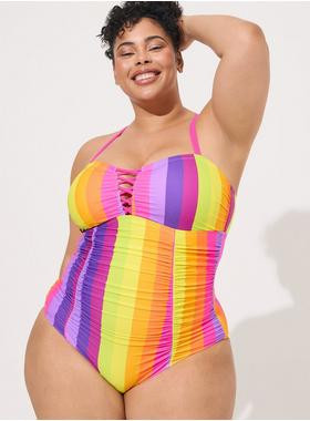 Slim Fix Wireless Lattice Front One Piece Swimsuit | Torrid (US & Canada)