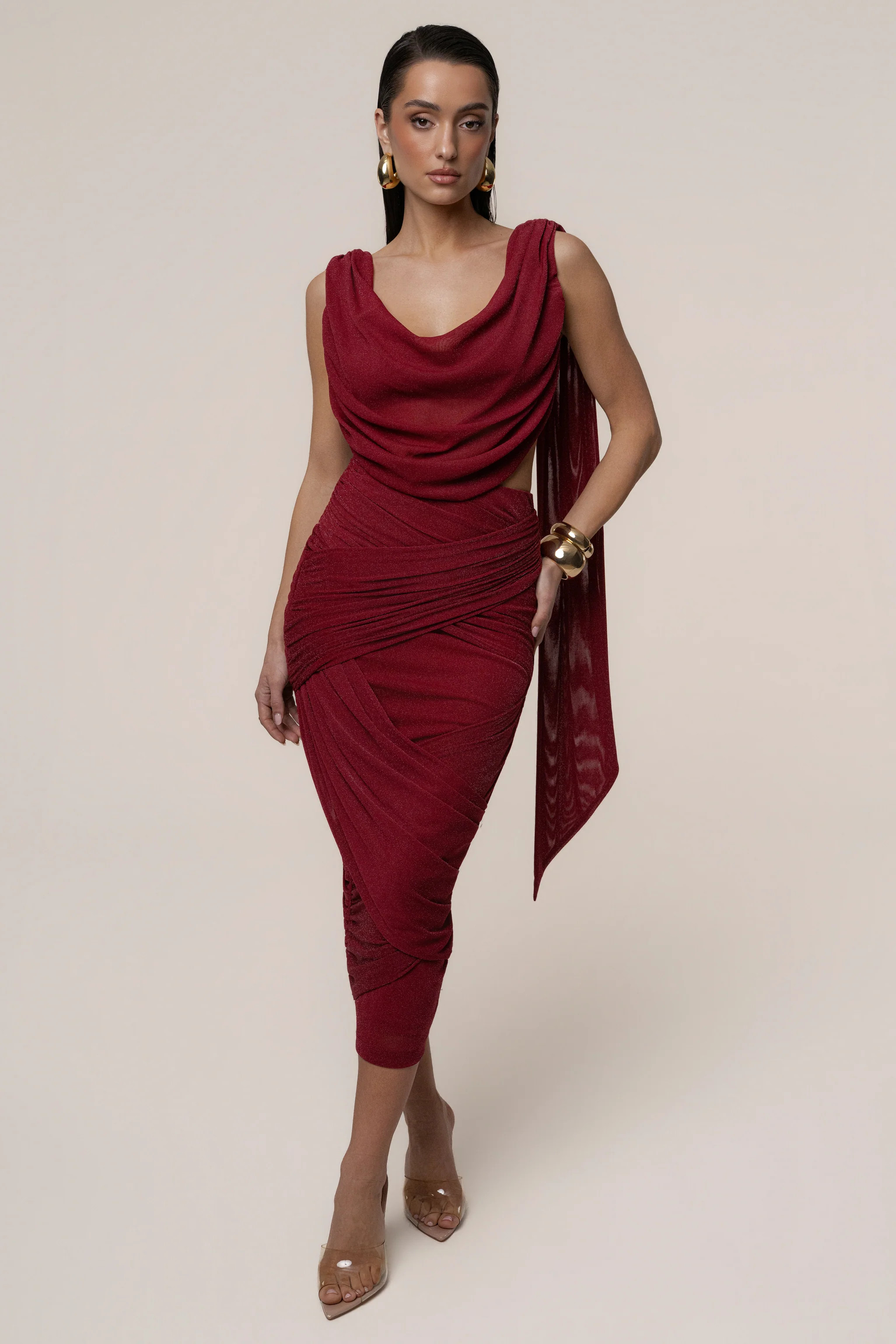 Red Divine Drape Skirt Set | JLUXLABEL US