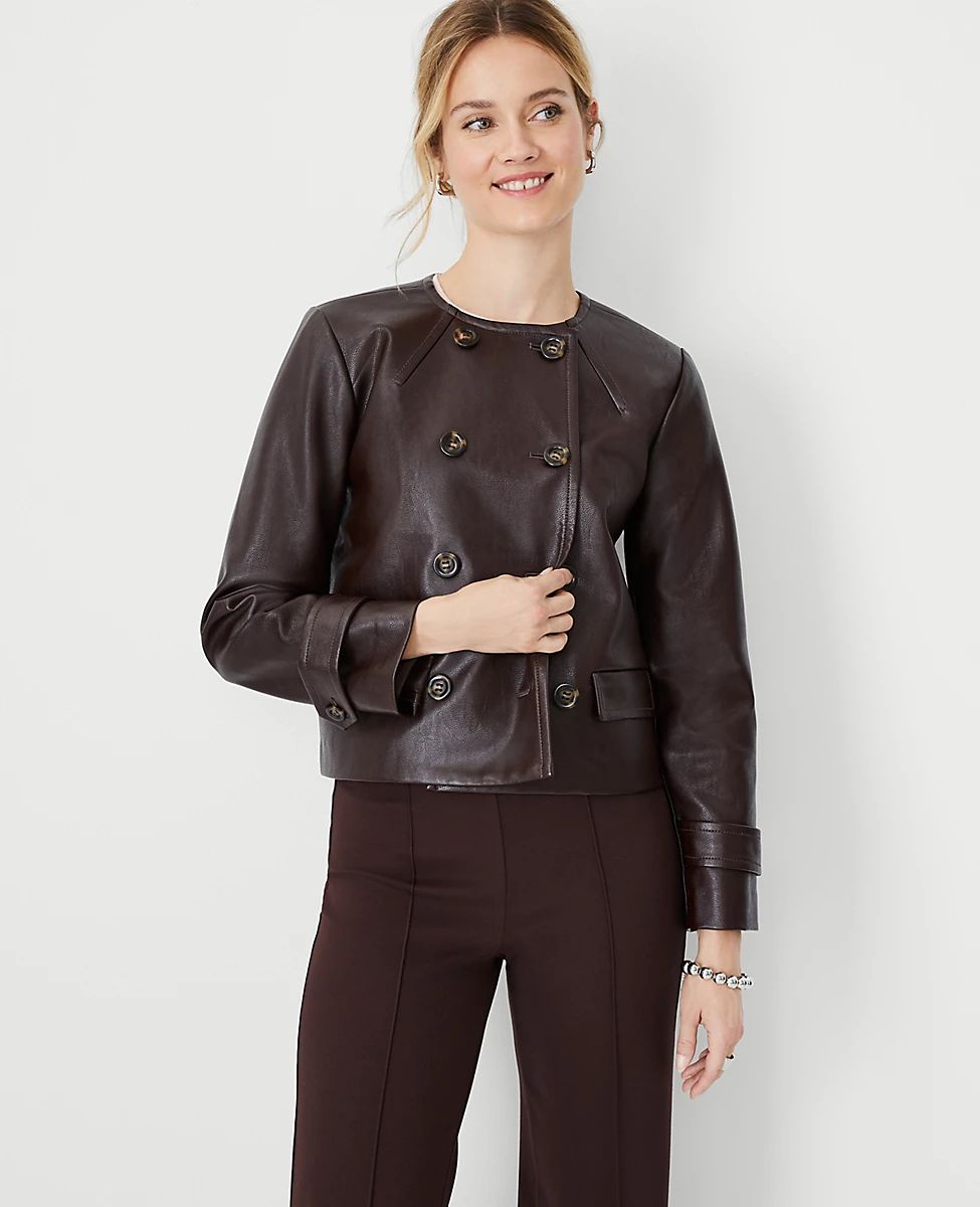 Pebbled Faux Leather Cocoon Jacket | Ann Taylor (US)