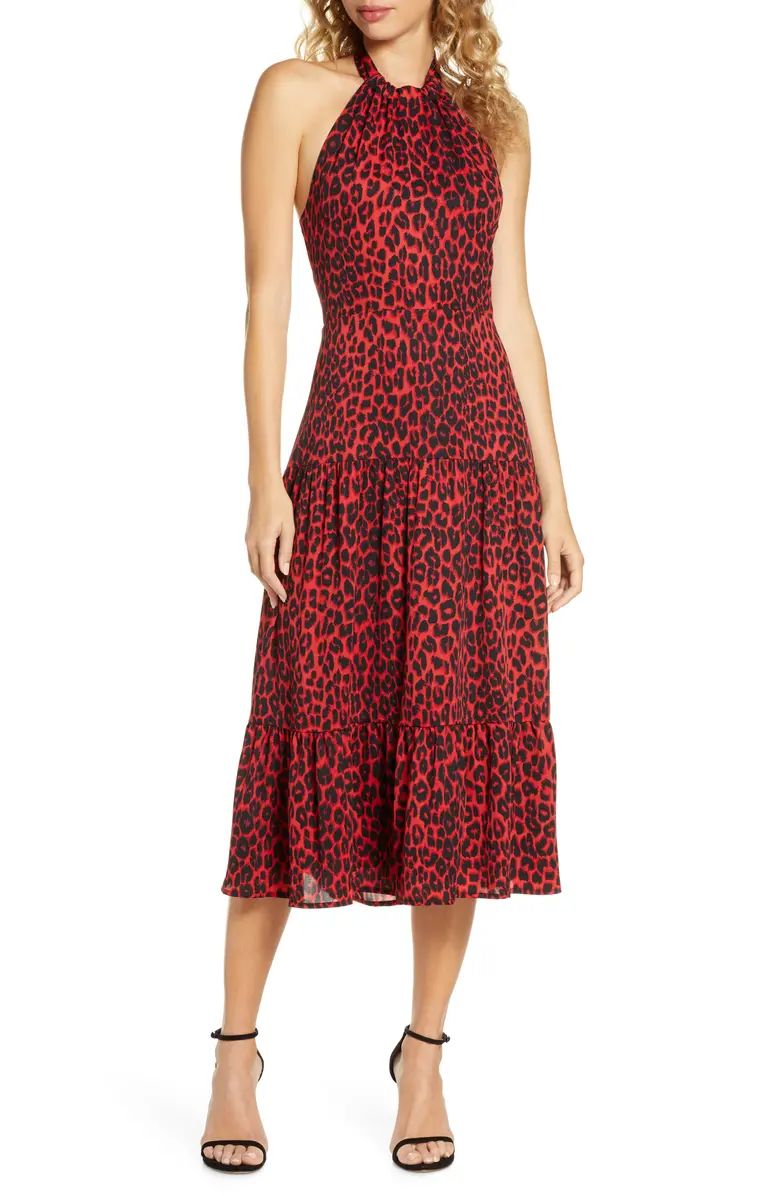 Red Leopard Halter Midi Dress | Nordstrom