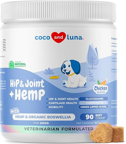 Hemp Hip and Joint Supplement for Dogs - 90 Soft Chews - with Green Lipped Mussel, Glucosamine, T... | Amazon (US)