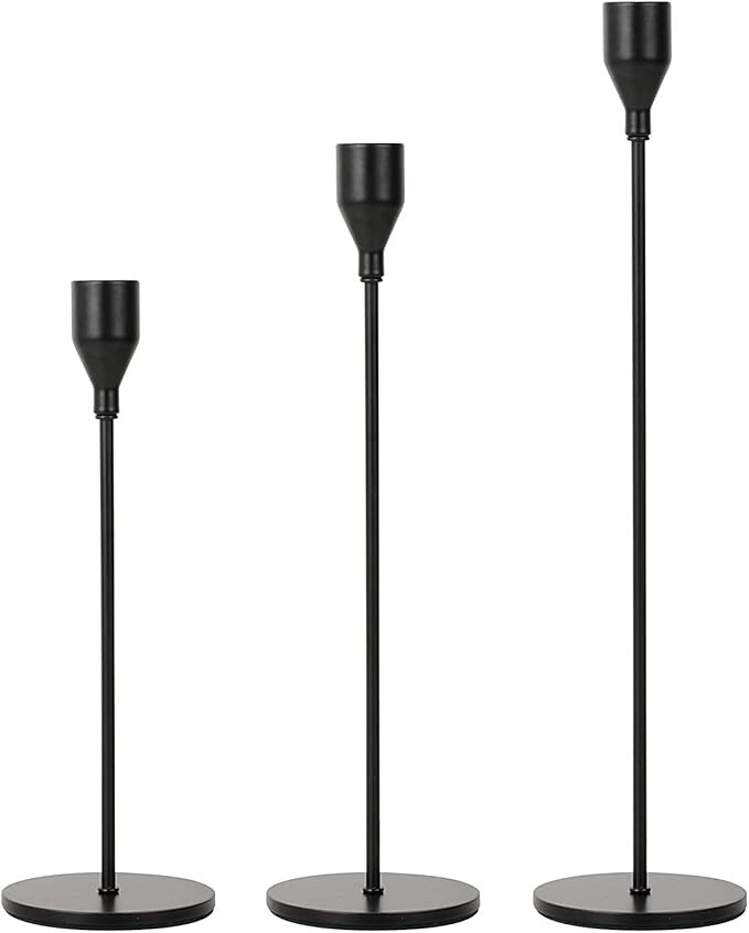FRTIM Black Candlestick Holders Set of 3, Black Taper Candle Holders, Farmhouse Dining Mantle Fir... | Amazon (US)