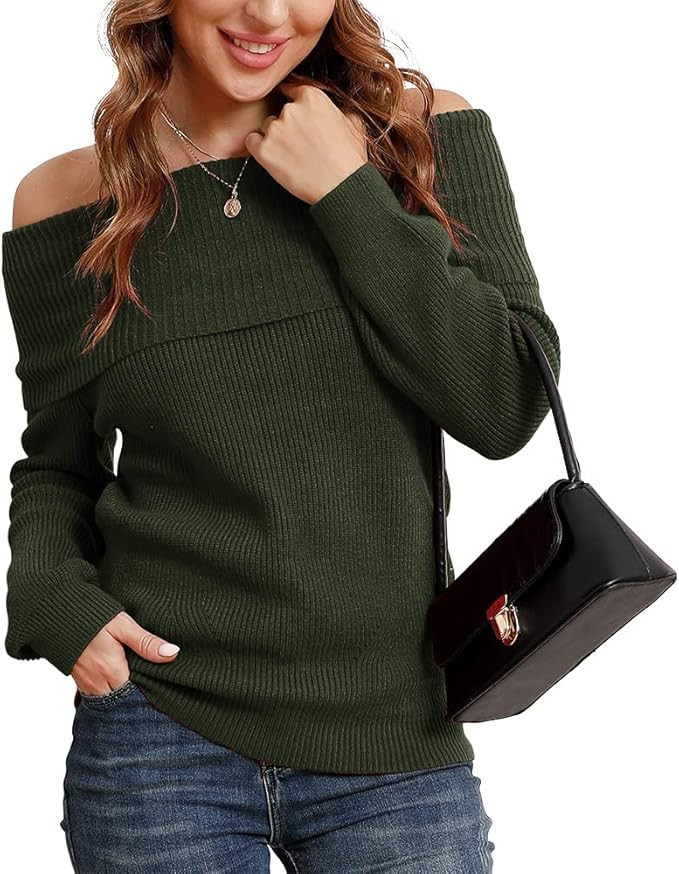 Feiersi Womens Off The Shoulder Sweaters Casual Knit Long Sleeve Pullover Sweater 2022 | Amazon (US)