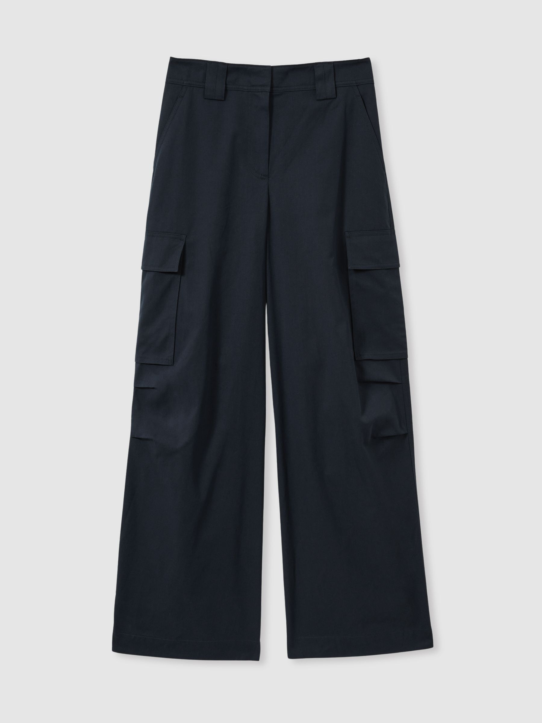Reiss Cotton-Tencel Wide-Leg Combat Trousers in Navy - REISS | Reiss UK