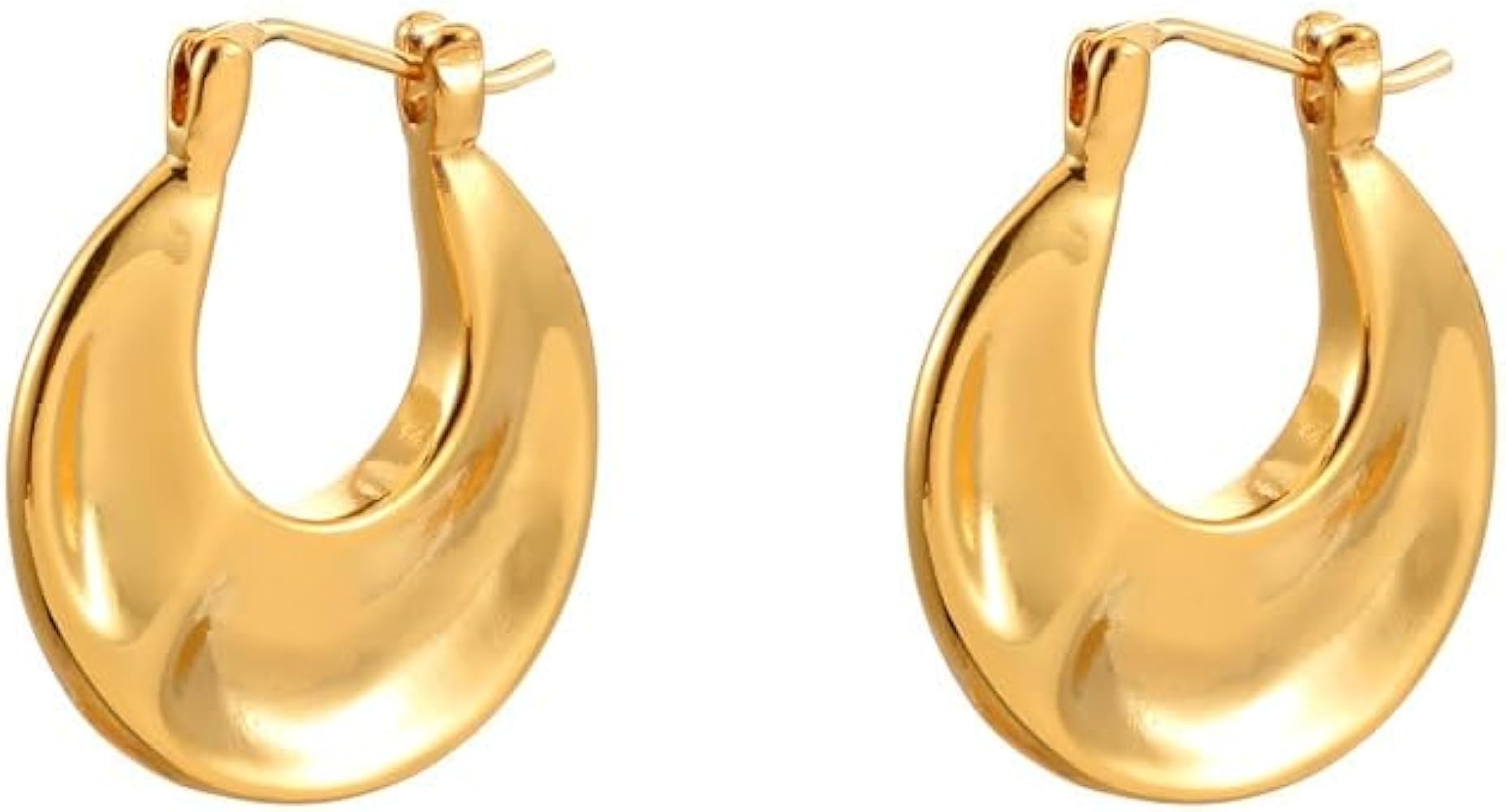 Kokoma Curved Hoop Earrings for Women Geometric Oval Flat Earrings Minimalist Lightweight Hoops F... | Amazon (US)