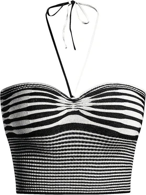 SweatyRocks Women's Striped Tie Backless Halter Top Sleeveless Knitted Crop Cami Tank | Amazon (US)