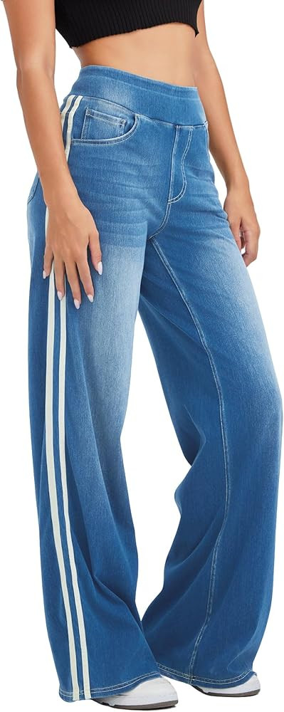 Wide Leg Jeans for Women,Unique Color Block Design,High-Waisted Straight Cut,High Elasticity Bagg... | Amazon (US)
