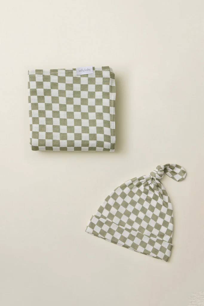 Sage Chequer Swaddle + Hat Set | Solly Baby