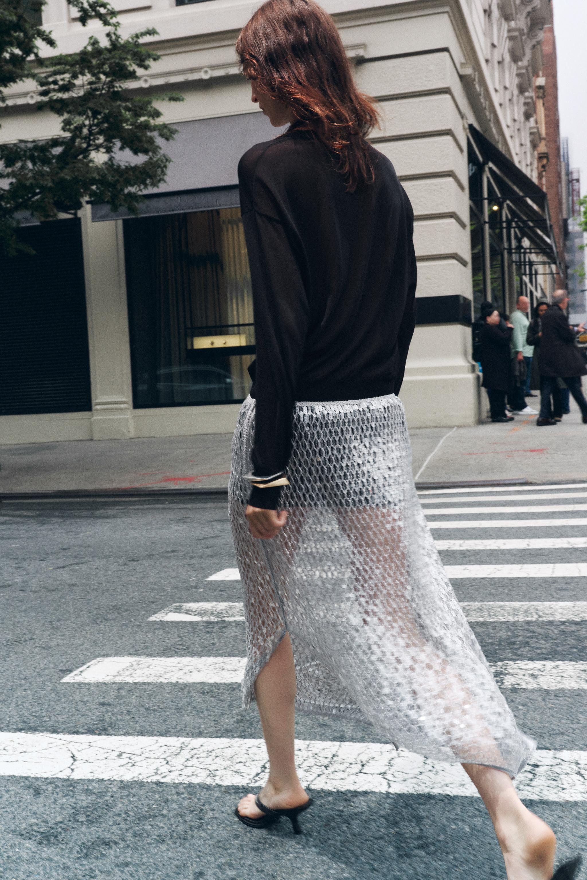 ZW COLLECTION SEQUIN MIDI SKIRT | Zara US
