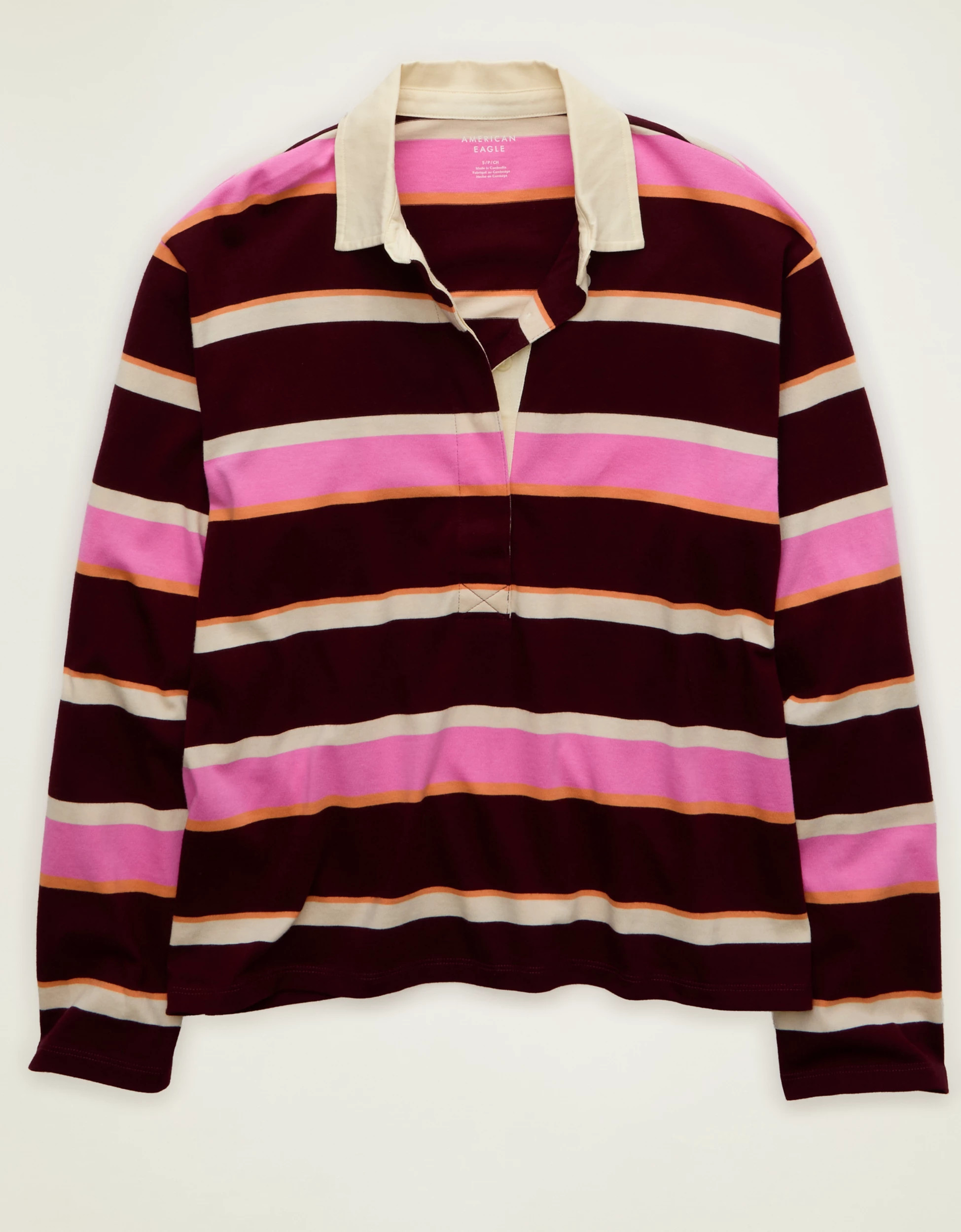 AE Long-Sleeve Striped Rugby Polo Shirt | American Eagle Outfitters (US & CA)