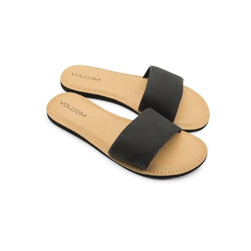Volcom Women's Simple Synthetic Leather Strap Slide Sandal, Black-New, 6 | Amazon (US)