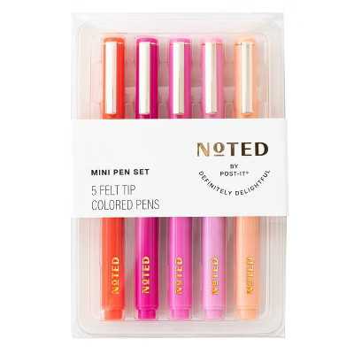 Noted by Post-it 5pk Mini Felt Tip Pens Pink | Target