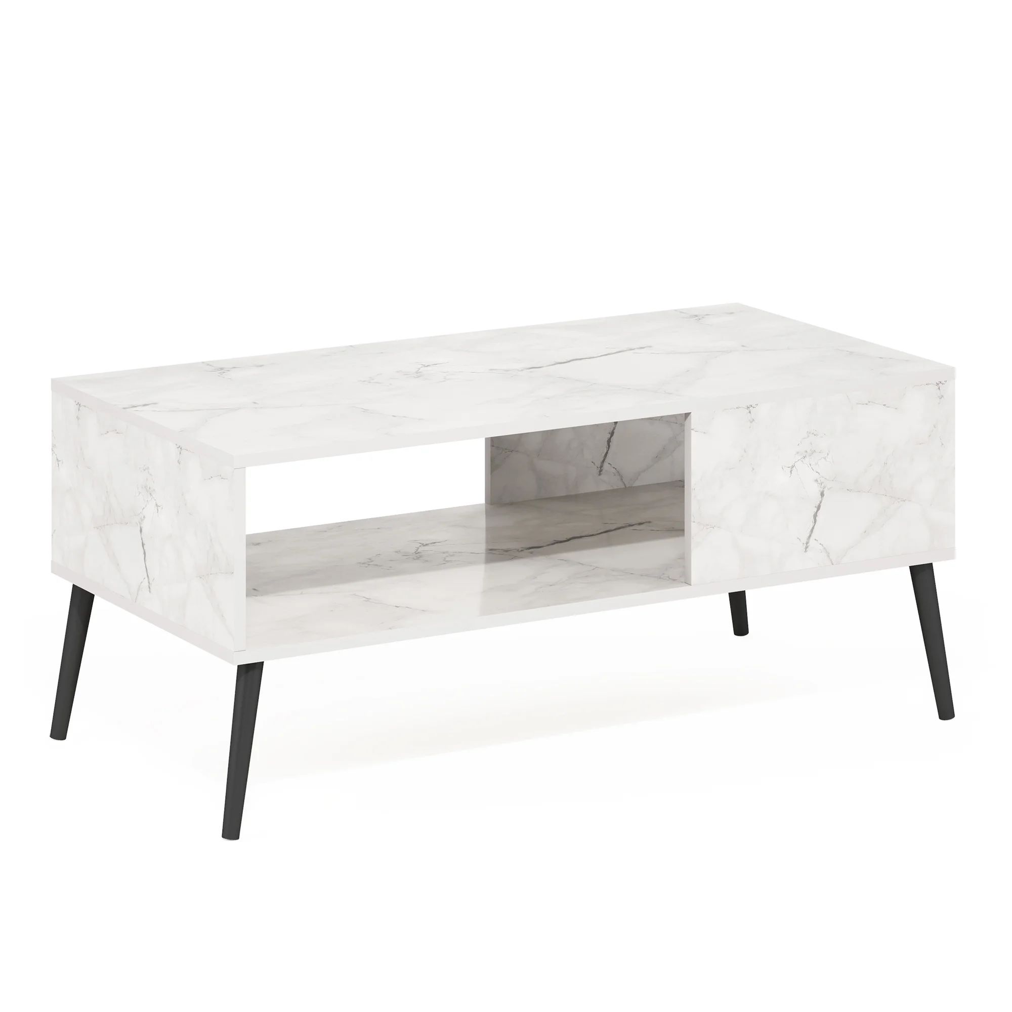 Furinno Claude Mid Century Style Coffee Table with Wood Legs, Marble White | Walmart (US)